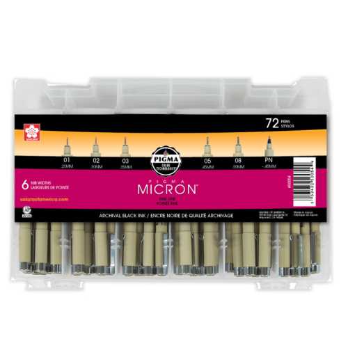 Pigma Micron Pens Classroom Set, Black, 72-Pieces with Reusable Storage Case