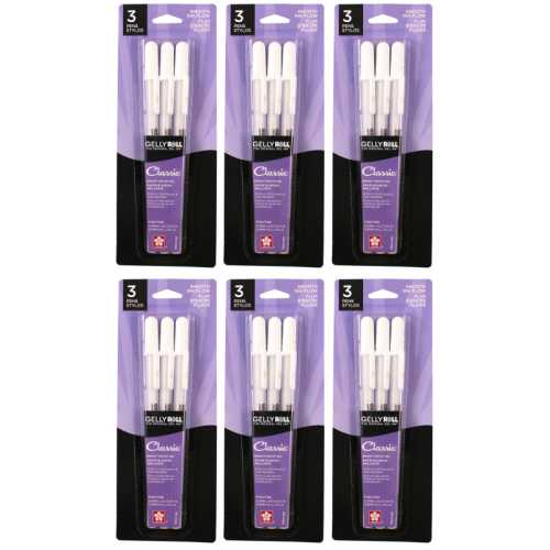 Gelly Roll Classic Gel Ink Pens, 05 Fine, White, 3 Per Pack, 6 Packs