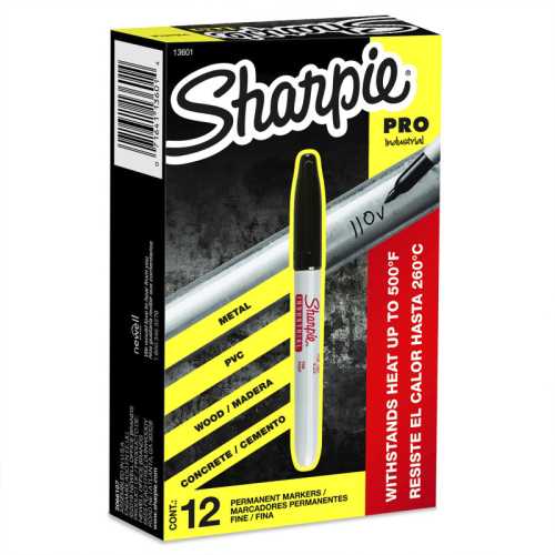 Industrial Fine Point Permanent Markers, Black, Heat Resistant to 500&deg;F, 12 Count