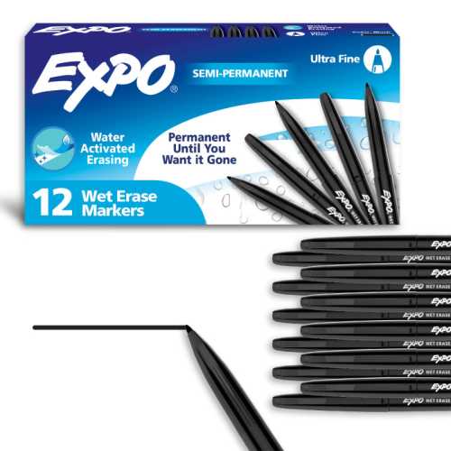 Vis-a-Vis&reg; Wet-Erase Markers,  Ultra Fine Tip, Black, Box of 12