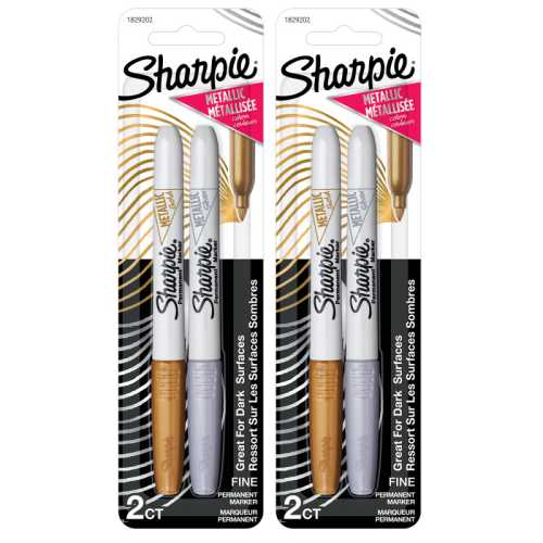 Metallic Permanent Markers, Fine Point, Gold & Silver, 2 Per Set, 2 Sets