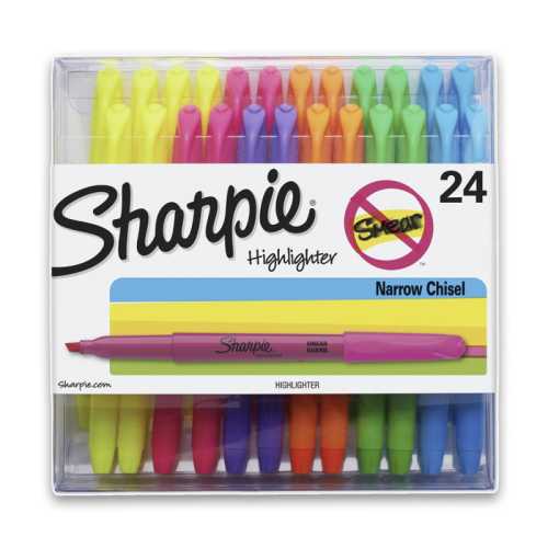 Pocket Chisel Tip Highlighters, Assorted Colors, 24 Count
