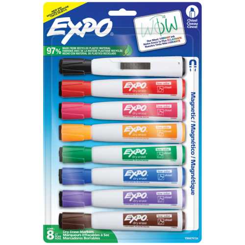 Magnetic Dry Erase Markers with Eraser, Chisel Tip, Assorted Colors, 8-Count