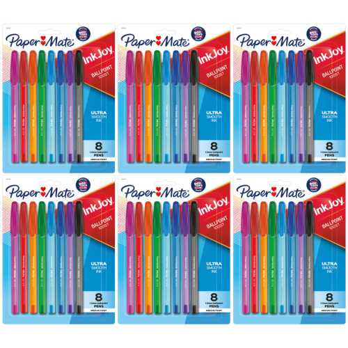 InkJoy 100ST Ballpoint Pens, Medium Point, Assorted Ink, 8 Per Pack, 6 Packs