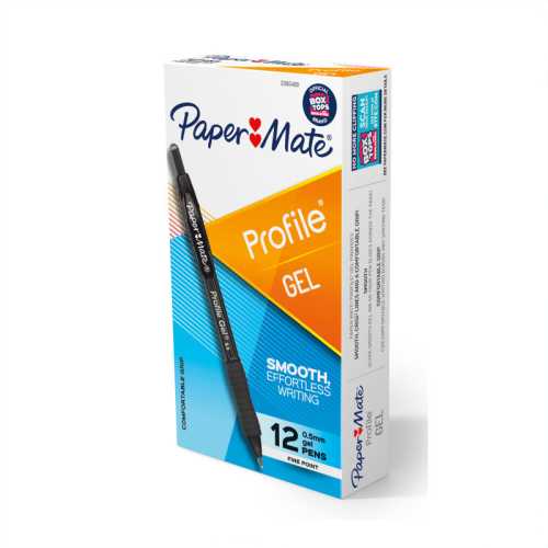 Paper Mate&reg; Gel Pen, Profile Retractable Pen, 0.5mm, Black, 12 Count
