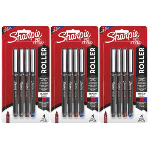 RollerBall&reg; Pen, Needle Point (0.5mm) Precision Pen, Assorted Colors, 4 Per Pack, 3 Packs