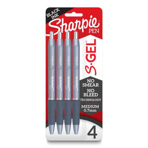 S-Gel, Gel Pens, Medium Point (0.7mm), Frost Blue Body, Black Gel Ink Pens, 4 Count