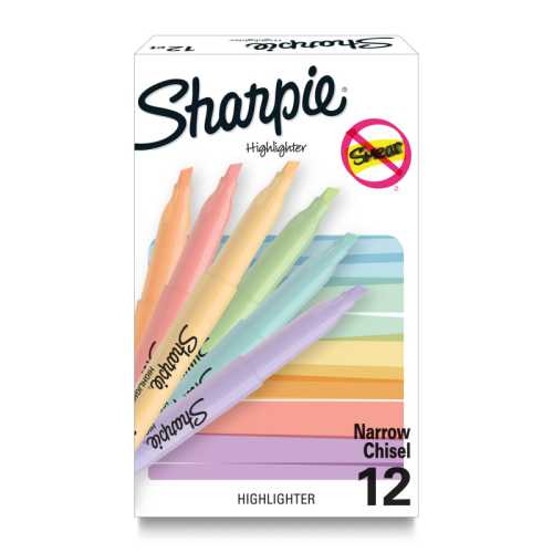 Sharpie&reg; Pocket Highlighters, Mild Pastel Colors, Assorted, Chisel Tip, 12 Count