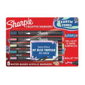 Creative Acrylic Markers, Bullet Tip, Glowing Tropics Colors, 5 Count