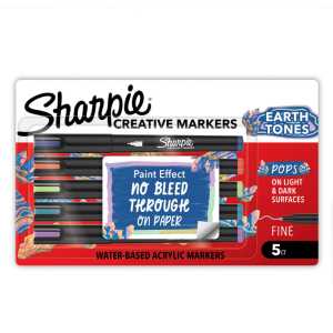 Creative Acrylic Markers, Fine Tip, Earth Tone Colors, 5 Count