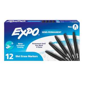 Vis-a-Vis Wet Erase Markers, Fine Point, Black, 12 Count