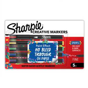 Creative Acrylic Markers, Fine Tip, Core Colors, 5 Count