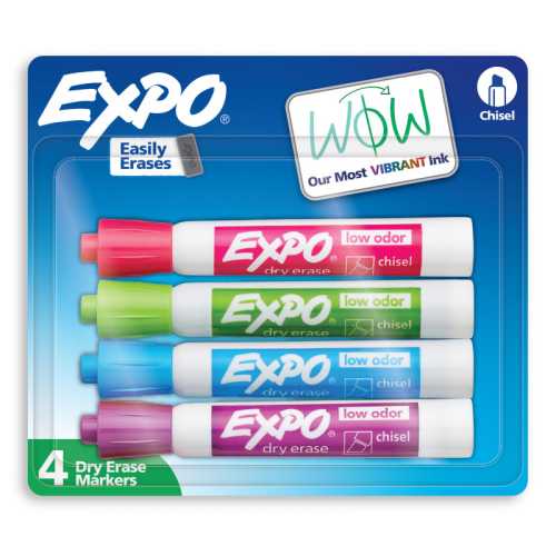 Dry Erase Markers, Low Odor Ink, Assorted Tropical Colors, Chisel Tip, 4 Count