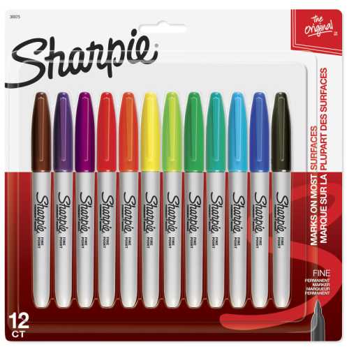 Permanent Markers, Fine Point, Assorted Colors, 12 Count