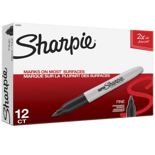 Super Sharpie&reg; Permanent Markers, Fine Point, Black, Box of 12