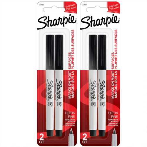 Ultra Fine Point Permanent Markers, Black, 2 Packs of 2, 4 Markers Total
