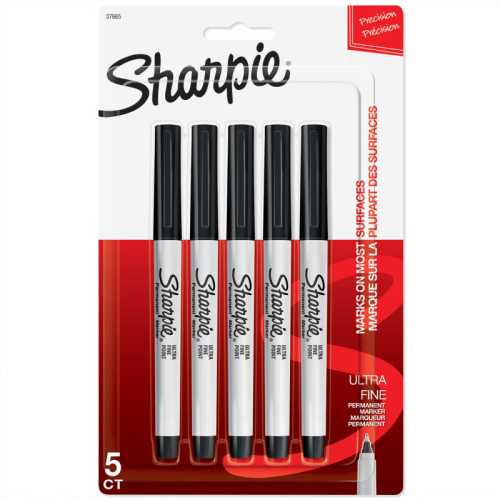 Ultra Fine Point Permanent Markers, Black, 5 Count