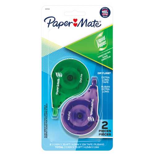 Liquid Paper DryLine, Extra Long Tape, Assorted Colors, 2 Count