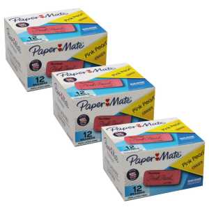 Pink Pearl&reg; Eraser, Large, 12 Per Pack, 3 Packs