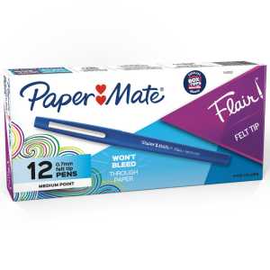 Flair Pens, Medium, Blue, Box of 12