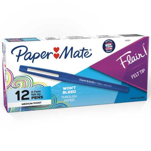 Flair Pens, Medium, Blue, Box of 12