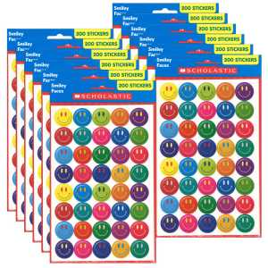 Smiley Faces Stickers, 200 Per Pack, 12 Packs