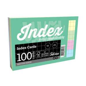 Square Grid Index Cards, 6 x 4 Inches, 4 Assorted Colors, 100 Cards