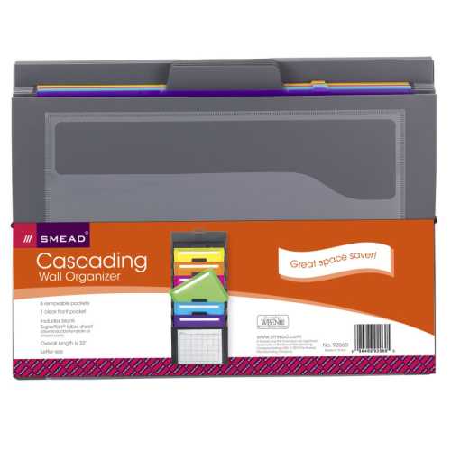 Cascading Wall Organizer, 6 Pockets, Letter, Gray/Bright