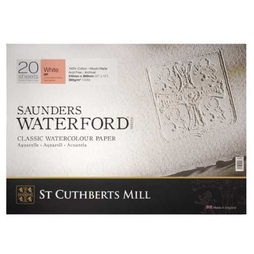 Saunders Waterford Watercolor Block, Hot Pressed, White, 140lb/300gsm, 20 Sheet, 20x14 inch, 1 Count