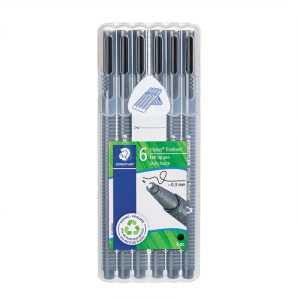 Triplus&reg; Fineliner Pens, Superfine 0.3 mm, Black, Pack of 6