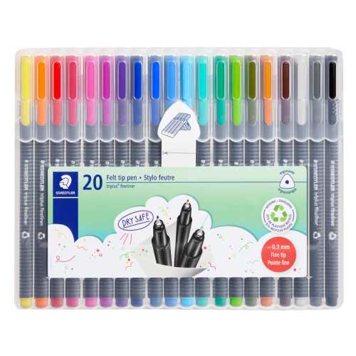 Triplus&reg; Fineliner Pens, Superfine 0.3 mm, Assorted Colors, Set of 20