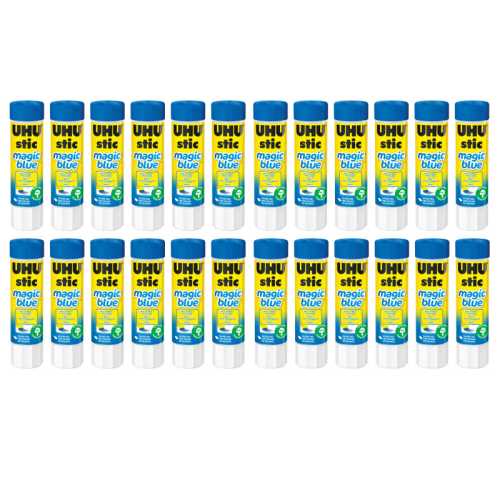 UHU Stic Magic Blue Glue Stick, Dries Clear, 8.2 g, Pack of 24
