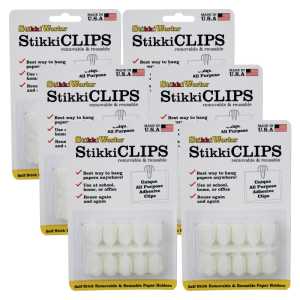 StikkiCLIPS&trade; Adhesive Clips, White, 20 Per Pack, 6 Packs
