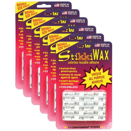 StikkiWAX&trade; Adhesive Bars/Sticks, 12 Per Pack, 6 Packs