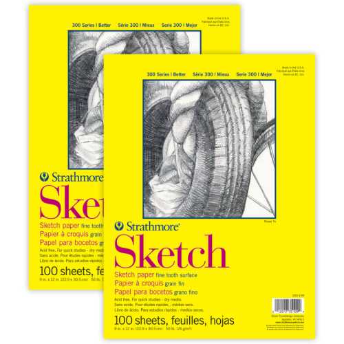 300 Series Sketch Pad, Glue Binding, 100 Sheets, 9x12 inch, Pack of 2