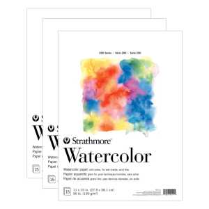 200 Series Watercolor Paper Pad, Tape Binding, 15 Sheet, 11x15 inch, Pack of 3