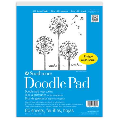 100 Series Doodle Paper Pad, 9x12 in, White, 60 Sheets