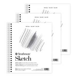 200 Series Sketch Paper Pad, Wire Binding, 100 Sheet, 8.5x11 inch, Pack of 3