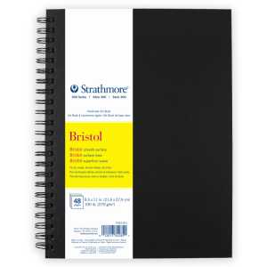 300 Series Bristol Paper Art Book, Smooth Texture Black Hardcover & Side Wire Binding, 24 Sheets, White, 8.5x11 inch