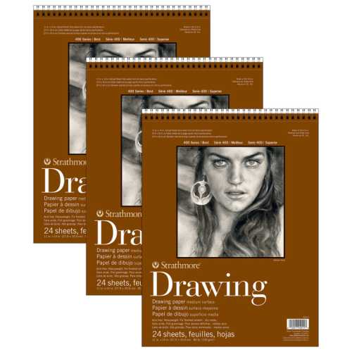 400 Series Drawing Pad, Smooth Finish, Wire Binding, 24 Sheet, 11x14 inch, Pack of 3