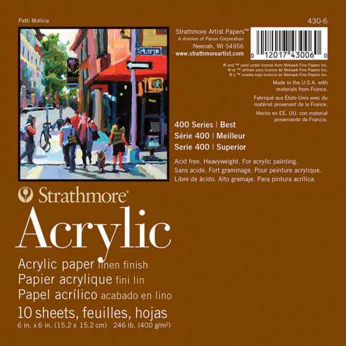 400 Series Acrylic Paper Pad, Glue Binding, 10 Sheet, 6x6 in