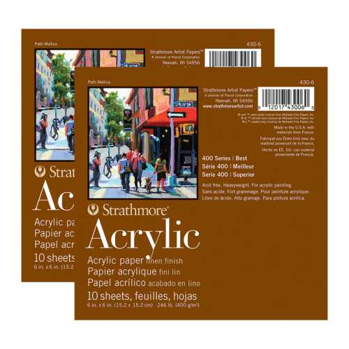 400 Series Acrylic Paper Pad, Glue Binding, 10 Sheet, 6x6 in, Set of 2