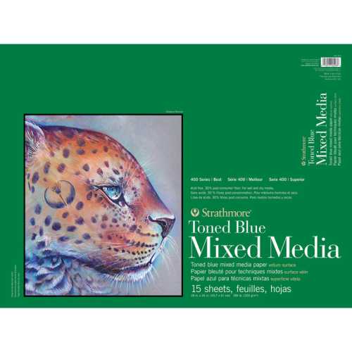400 Series Mixed Media Pad, Toned Blue, Glue Binding, 15 Sheet, 18x24 inch, 1 Count