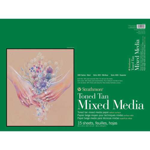 400 Series Mixed Media Pad, Toned Tan, Glue Binding, 15 Sheet, 18x24 inch, 1 Count