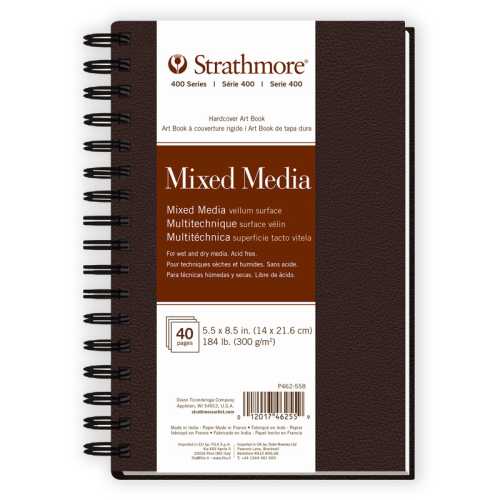 400 Series Mixed Media Paper Art Book, Matte Brown Cover, Natural White, Side Wire Binding, 20 Sheets, 5.5x8.5 inch