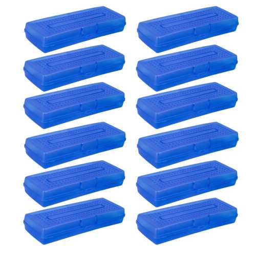 Compact Pencil Storage Hard Case, Hard Plastic, 7.25 x 3 x 1.25 in, Assorted Colors, Pack of 12