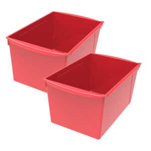 Wide Book Bin, 14.5" x 9.2" x 7", Red, Classroom Storage Organizer, Set of 2