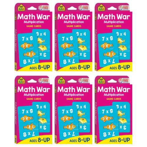 Math War Multiplication Game Cards, 6 Sets