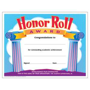Honor Roll Award Colorful Classics Certificates, 30 ct