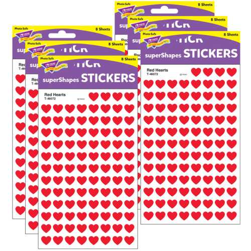 Red Hearts superShapes Stickers, 800 Per Pack, 6 Packs